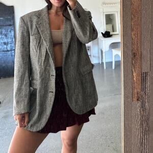 Haggar Unisex Large Blazer Grey Plaid Wool Vintage Wool Blend